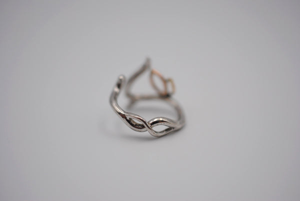 Mixed Metal Leaves Roots Ring