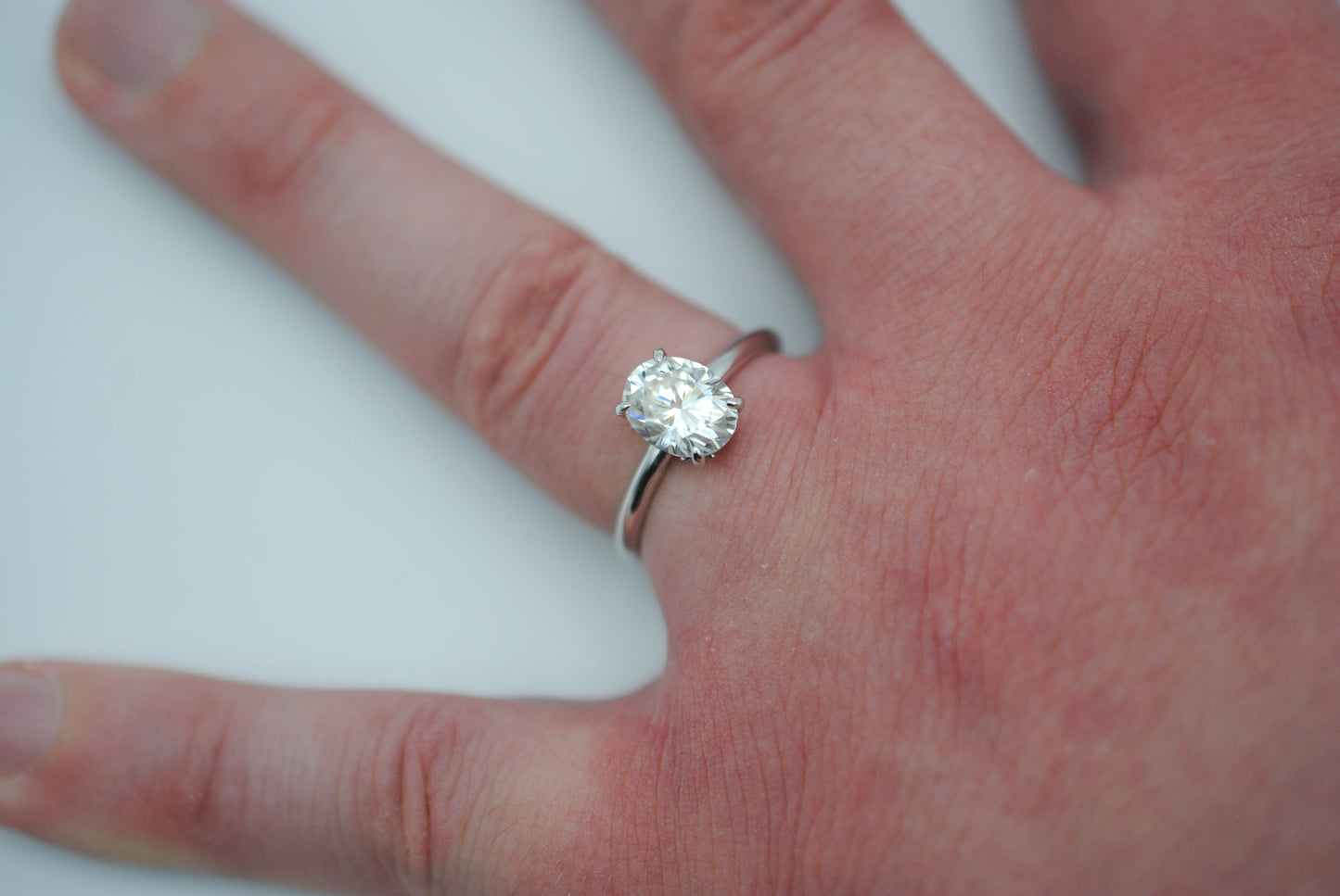 Moissanite Ring: Oval Cut, White Gold, Filligree Prong Setting