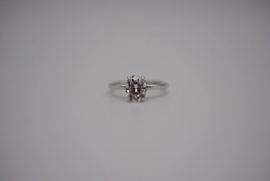 Moissanite Ring: Oval Cut, White Gold, Filligree Prong Setting