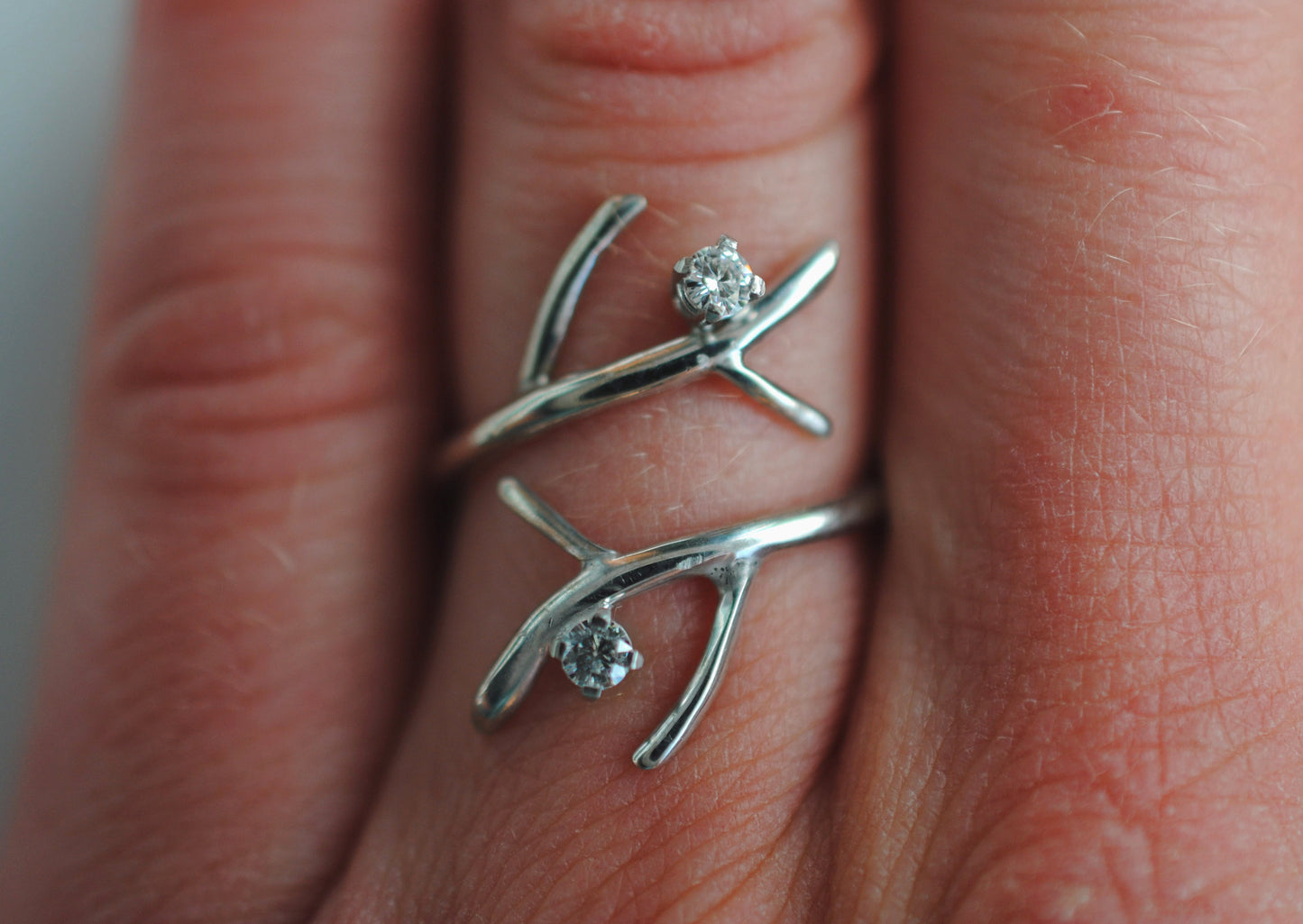 Two Moissanite Outward Branch Ring