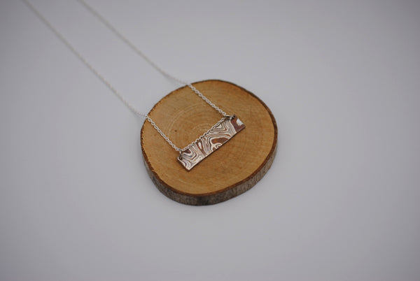 Mokume Gane Bar Necklace: Silver, Copper, and Shibuichi, Cable Chain