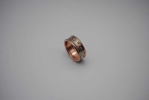 Mokume Gane Ring Band: Silver and Copper, Rose Gold Banded, Thick Width