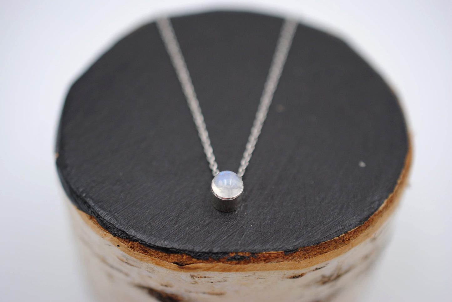 Moonstone Bezel Setting Silver Pendant Necklace