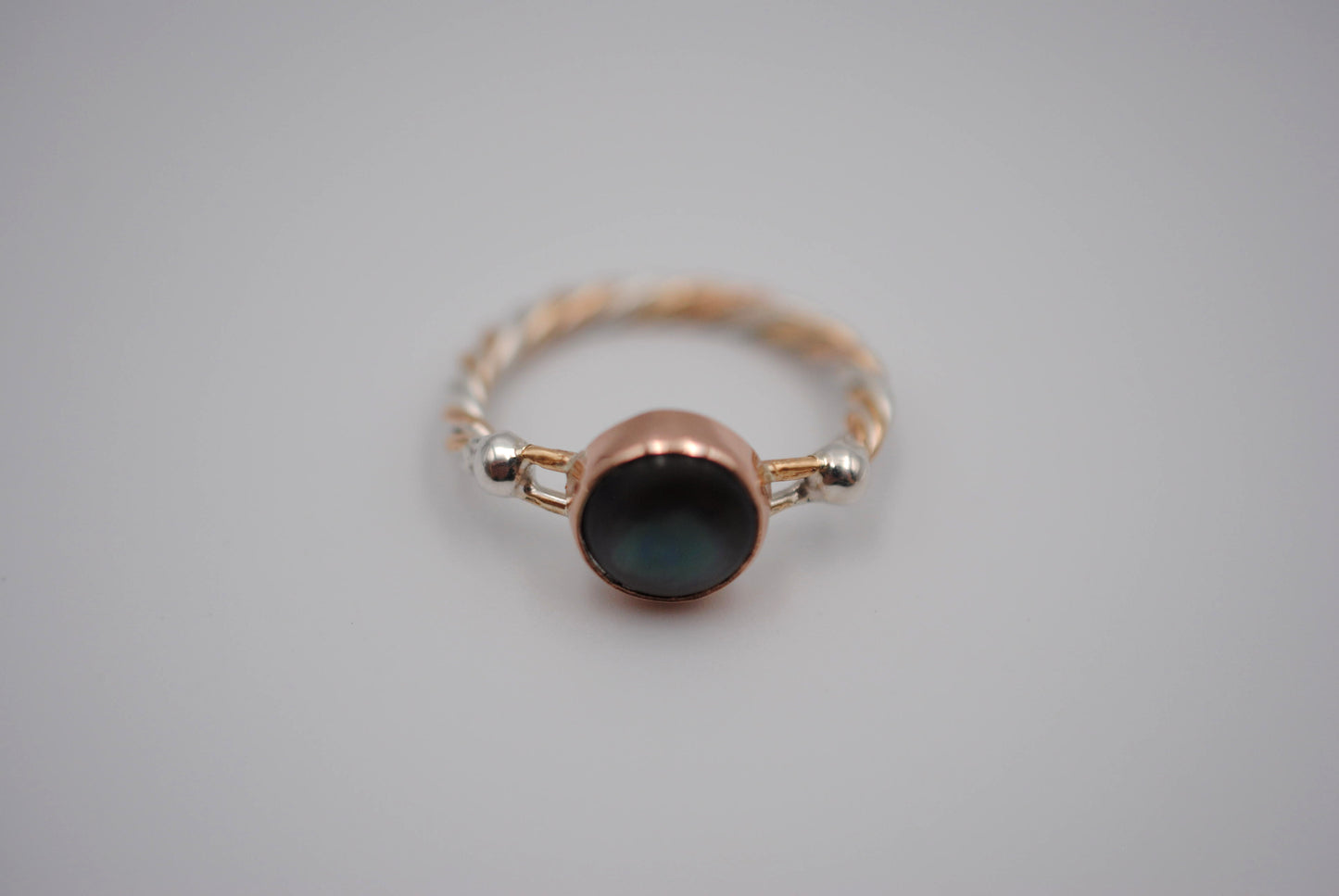 Mother of Pearl Bezel Set Gold Braided Ring
