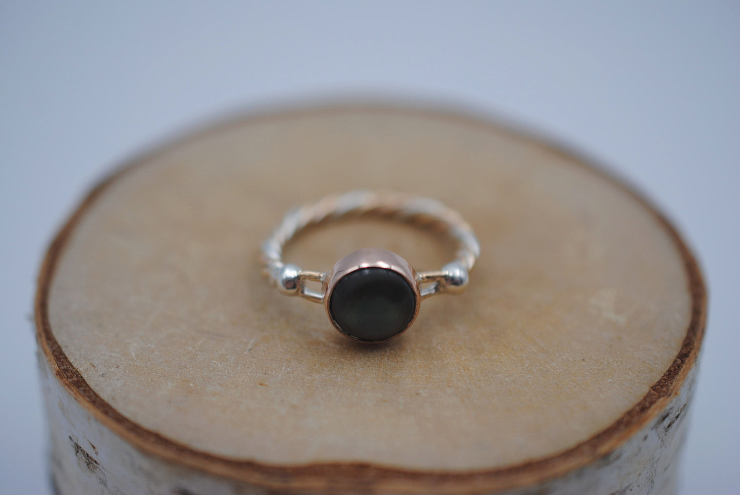 Mother of Pearl Bezel Set Gold Braided Ring