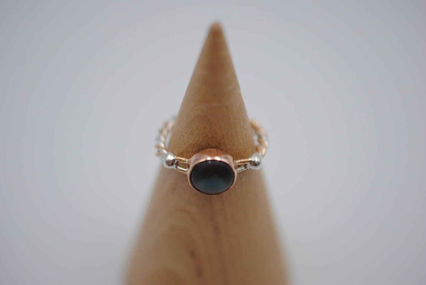Mother of Pearl Bezel Set Gold Braided Ring