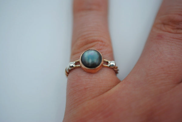 Mother of Pearl Bezel Set Gold Braided Ring