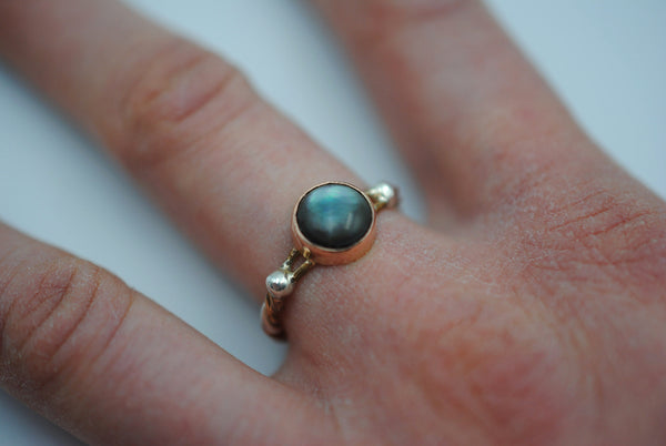 Mother of Pearl Bezel Set Gold Braided Ring