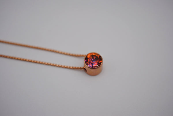 Mystic Topaz Necklace: Round Cut, Bezel, Rose Gold, Adjustable Chain
