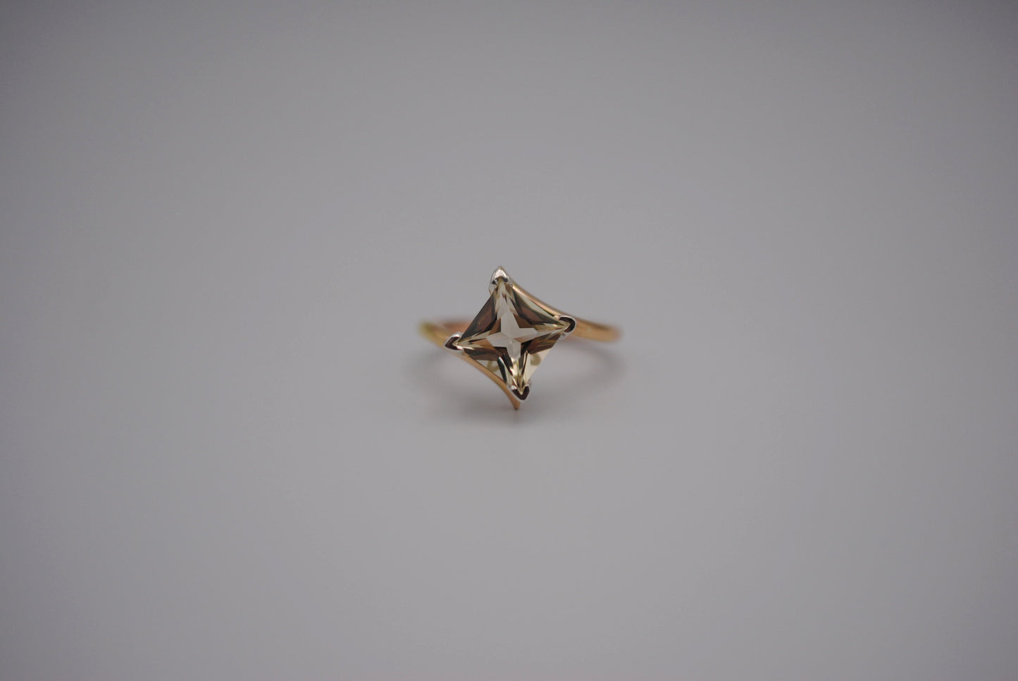 Oregon Sunstone Ring: Princess Cut, Bypass, Yellow Gold Fill