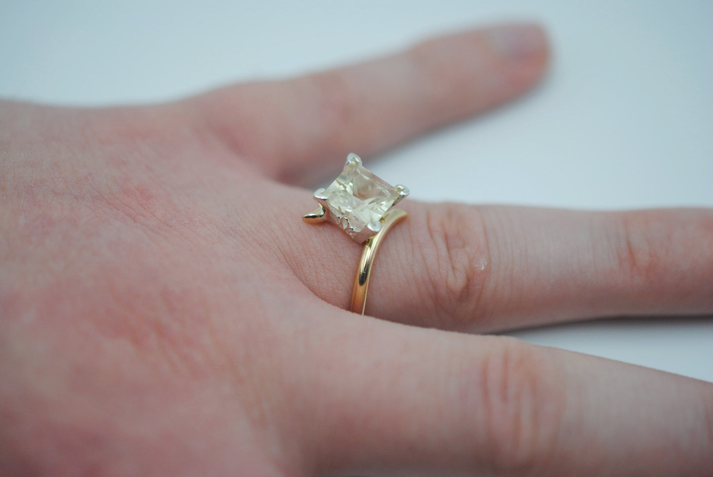 Oregon Sunstone Ring: Princess Cut, Bypass, Yellow Gold Fill