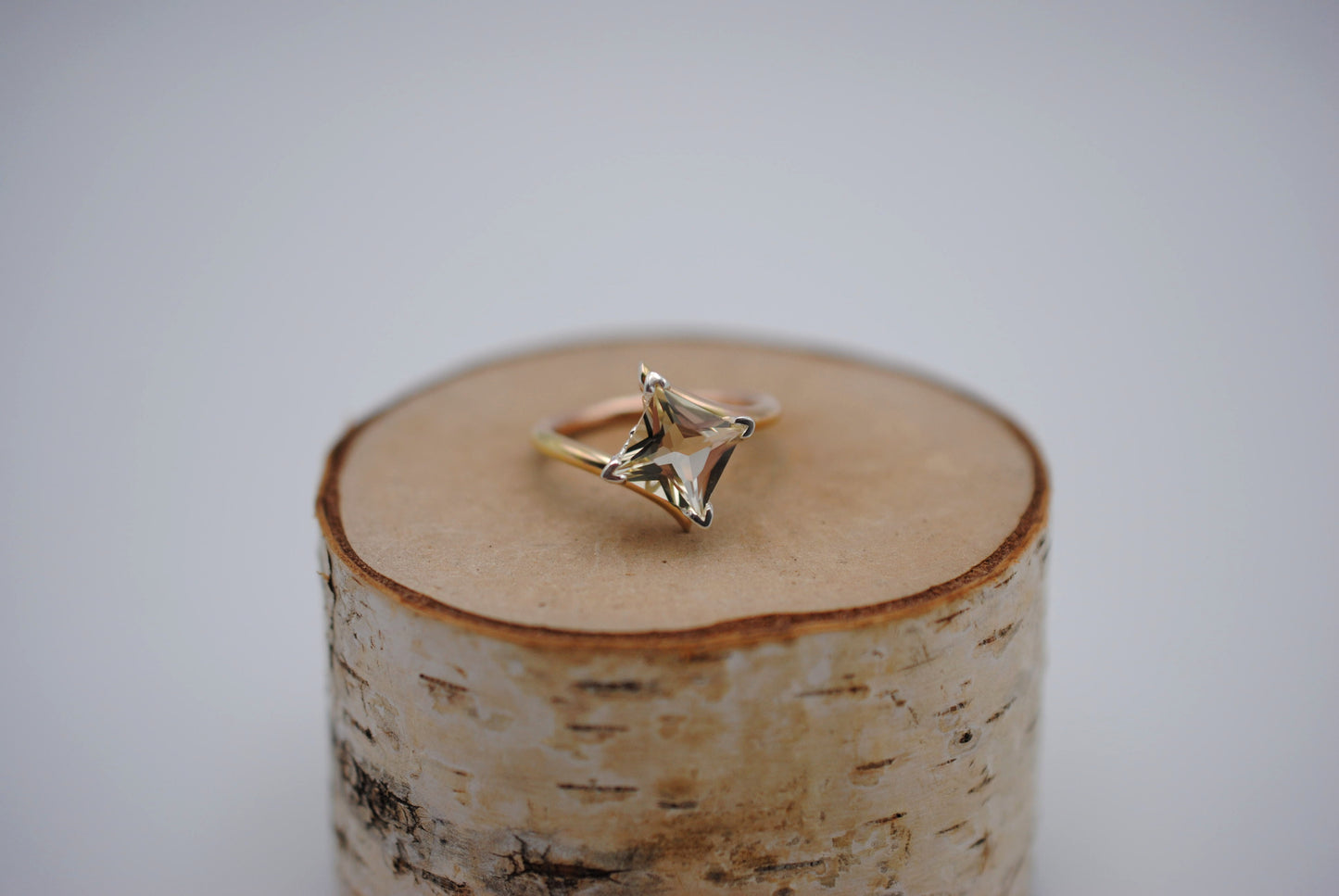 Oregon Sunstone Ring: Princess Cut, Bypass, Yellow Gold Fill