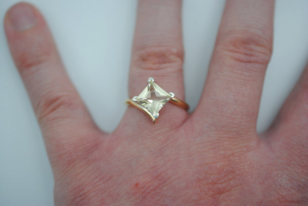 Oregon Sunstone Ring: Princess Cut, Bypass, Yellow Gold Fill