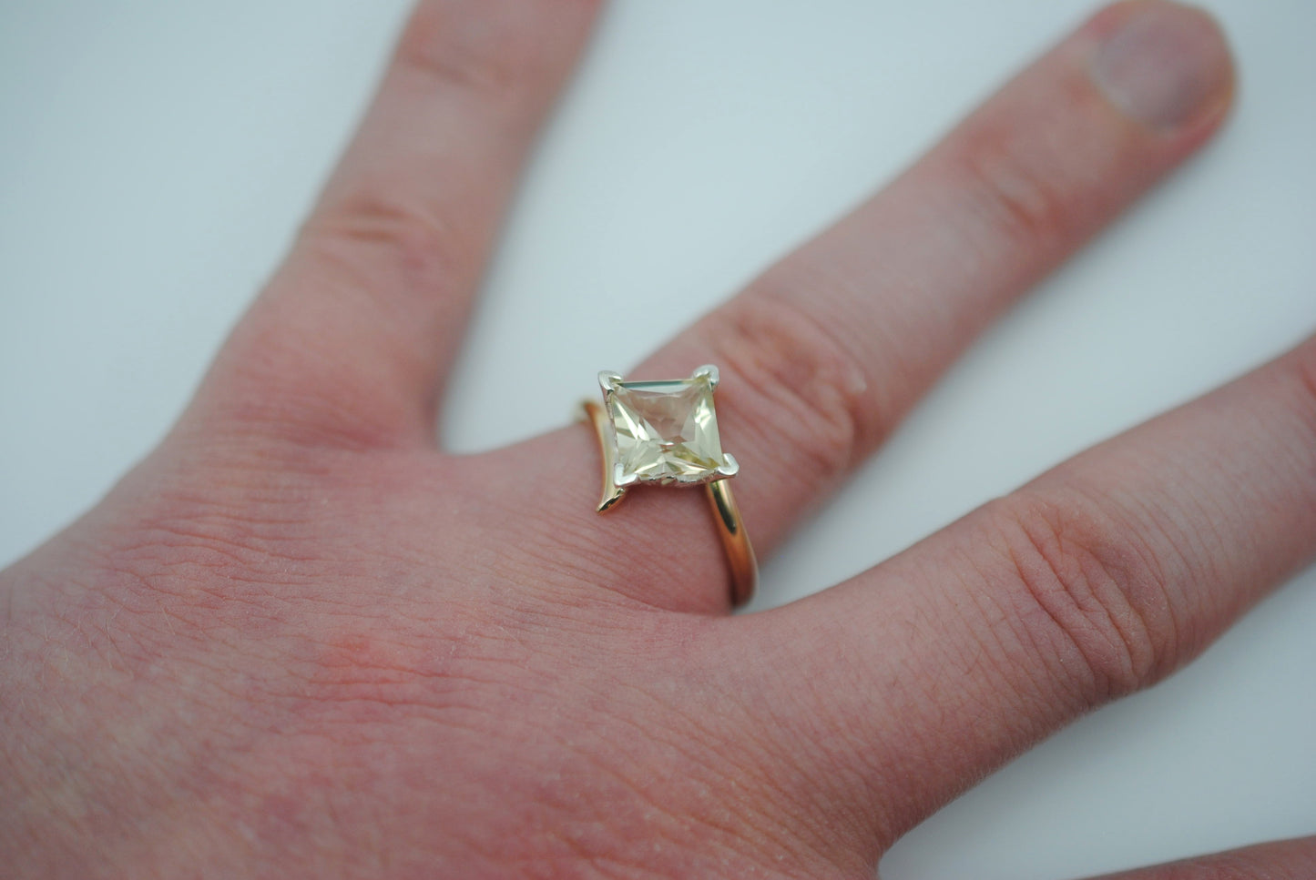 Oregon Sunstone Ring: Princess Cut, Bypass, Yellow Gold Fill