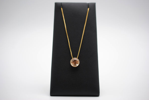 Oregon Sunstone in Yellow Gold Bezel Pendant Necklace on Rounded Box Chain