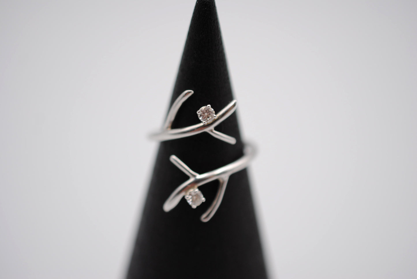 Two Moissanite Outward Branch Ring