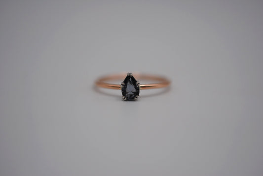 Pear Indicolite Tourmaline on Solid Rose Gold Band with White Gold Prong Setting Ring