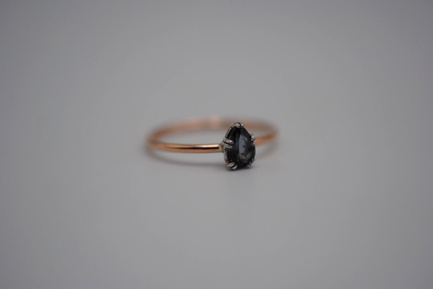 Pear Indicolite Tourmaline on Solid Rose Gold Band with White Gold Prong Setting Ring