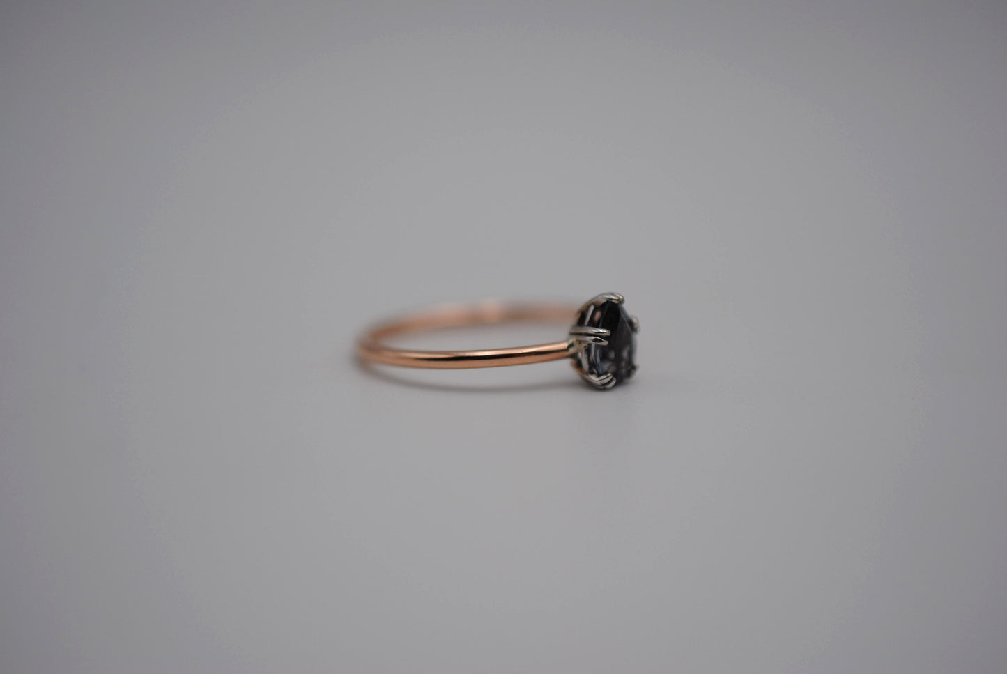 Pear Indicolite Tourmaline on Solid Rose Gold Band with White Gold Prong Setting Ring