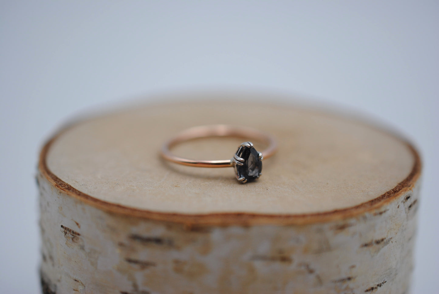 Pear Indicolite Tourmaline on Solid Rose Gold Band with White Gold Prong Setting Ring