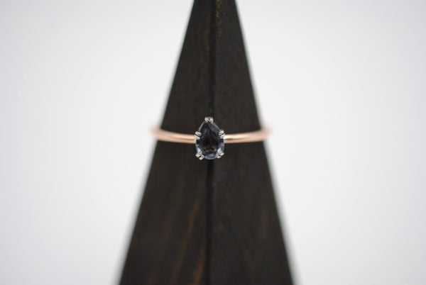 Pear Indicolite Tourmaline on Solid Rose Gold Band with White Gold Prong Setting Ring