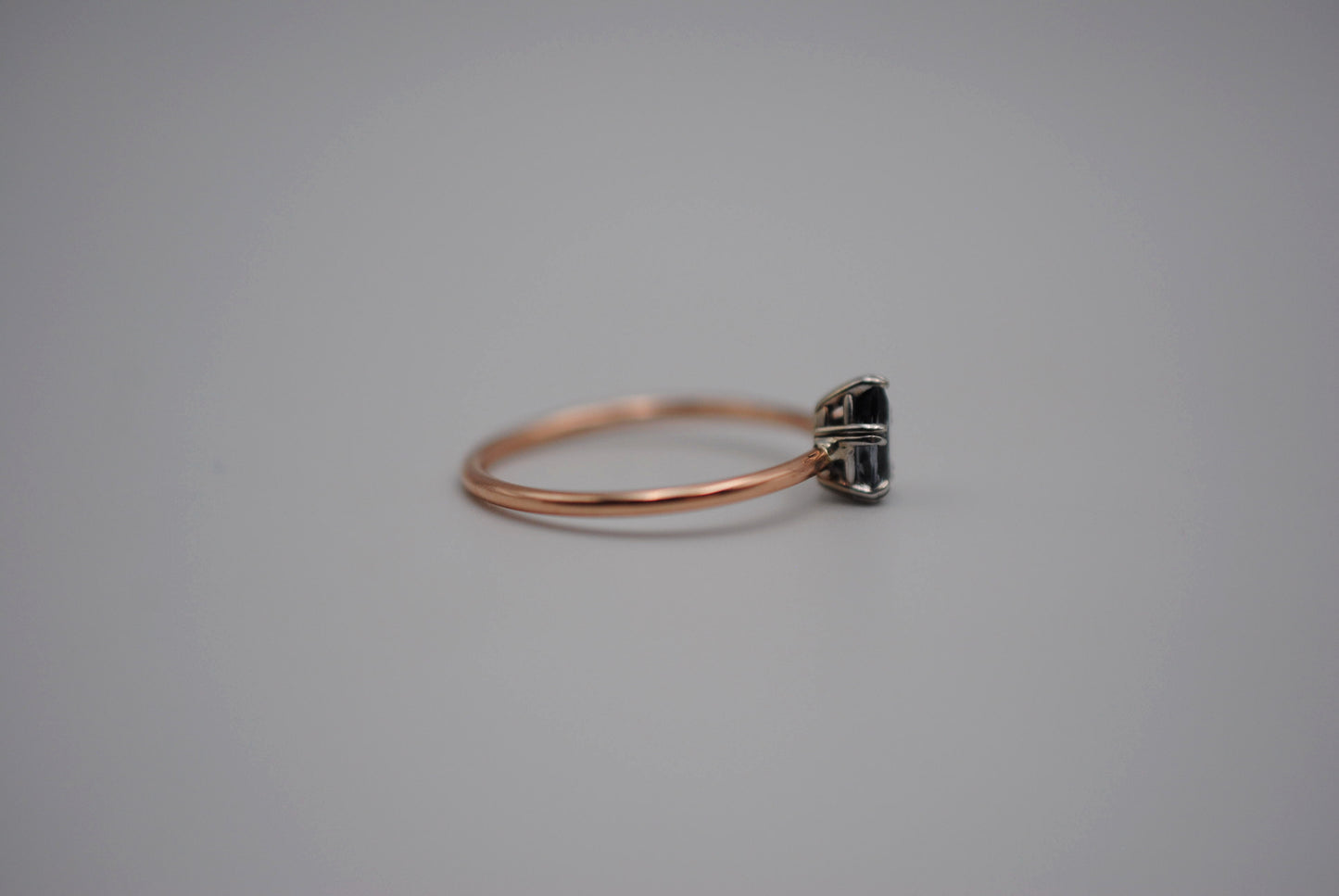 Pear Indicolite Tourmaline on Solid Rose Gold Band with White Gold Prong Setting Ring