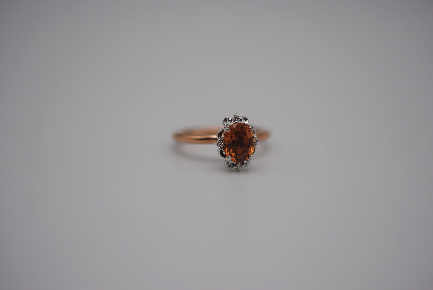 Garnet Ring: Oval Cut, Rose Gold Fill Band, White Gold Vintage Diamond Setting