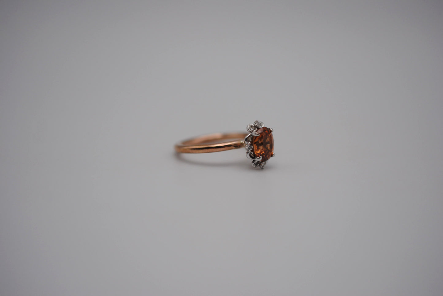 Garnet Ring: Oval Cut, Rose Gold Fill Band, White Gold Vintage Diamond Setting
