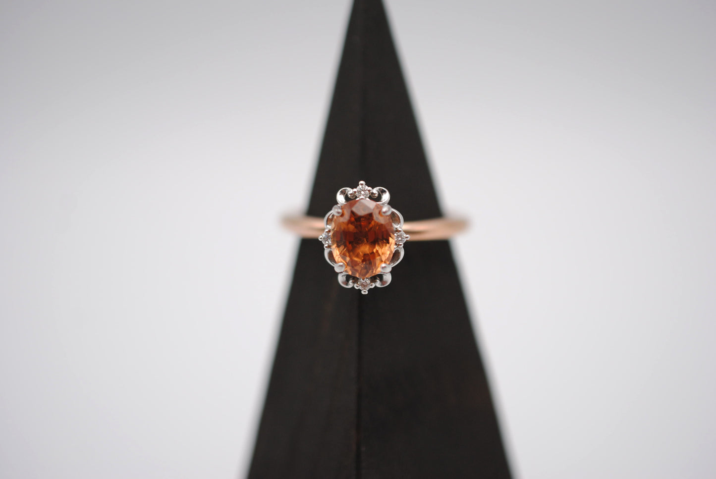 Garnet Ring: Oval Cut, Rose Gold Fill Band, White Gold Vintage Diamond Setting