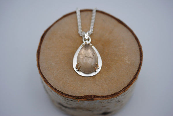 Pear Golden Rutilated Quartz with 14K Yellow Gold Prongs Pendant Necklace on Wheat Chain