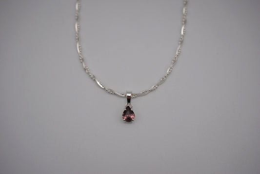 Malaia Garnet Necklace: Pear Cut, Silver Setting, Twisted Ball Snake and Box Chain