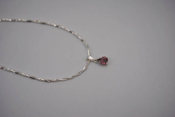 Malaia Garnet Necklace: Pear Cut, Silver Setting, Twisted Ball Snake and Box Chain