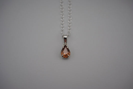 Malaia Garnet Necklace: Pear Cut, Silver Setting, Cable Chain