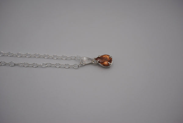 Malaia Garnet Necklace: Pear Cut, Silver Setting, Cable Chain