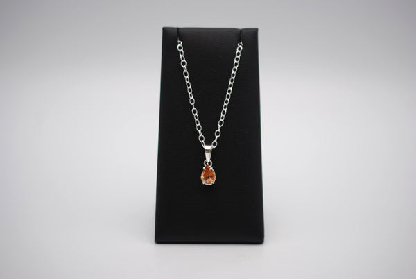 Malaia Garnet Necklace: Pear Cut, Silver Setting, Cable Chain