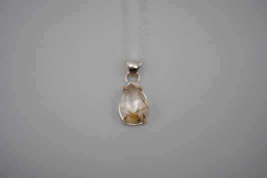 Pear Golden Rutilated Quartz with Yellow Gold Setting Pendant Necklace on a Cable Chain