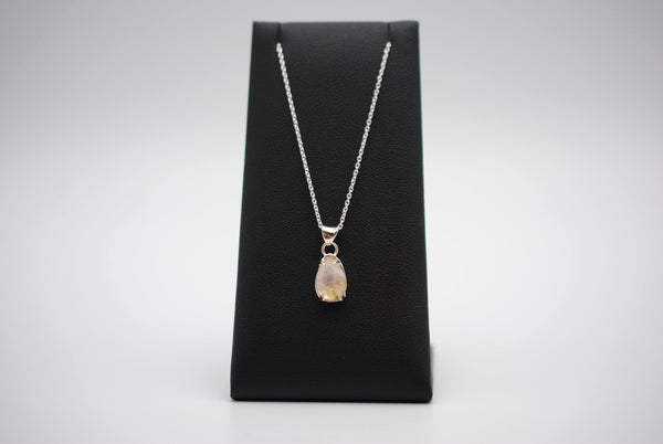 Pear Golden Rutilated Quartz with Yellow Gold Setting Pendant Necklace on a Cable Chain