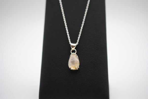 Pear Golden Rutilated Quartz with Yellow Gold Setting Pendant Necklace on a Cable Chain