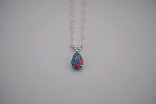 Pear Synthetic Opal in Silver Setting Pendant Necklace on Rope Chain