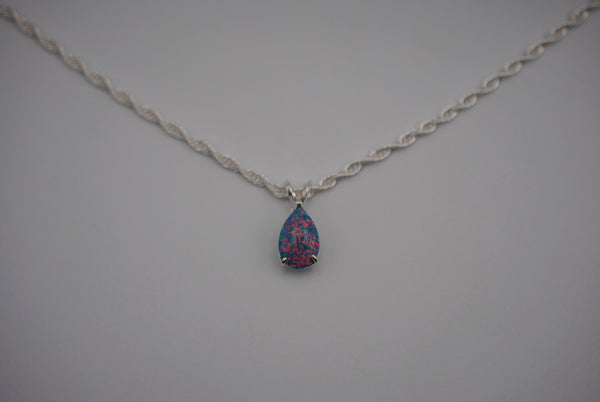 Pear Synthetic Opal in Silver Setting Pendant Necklace on Rope Chain