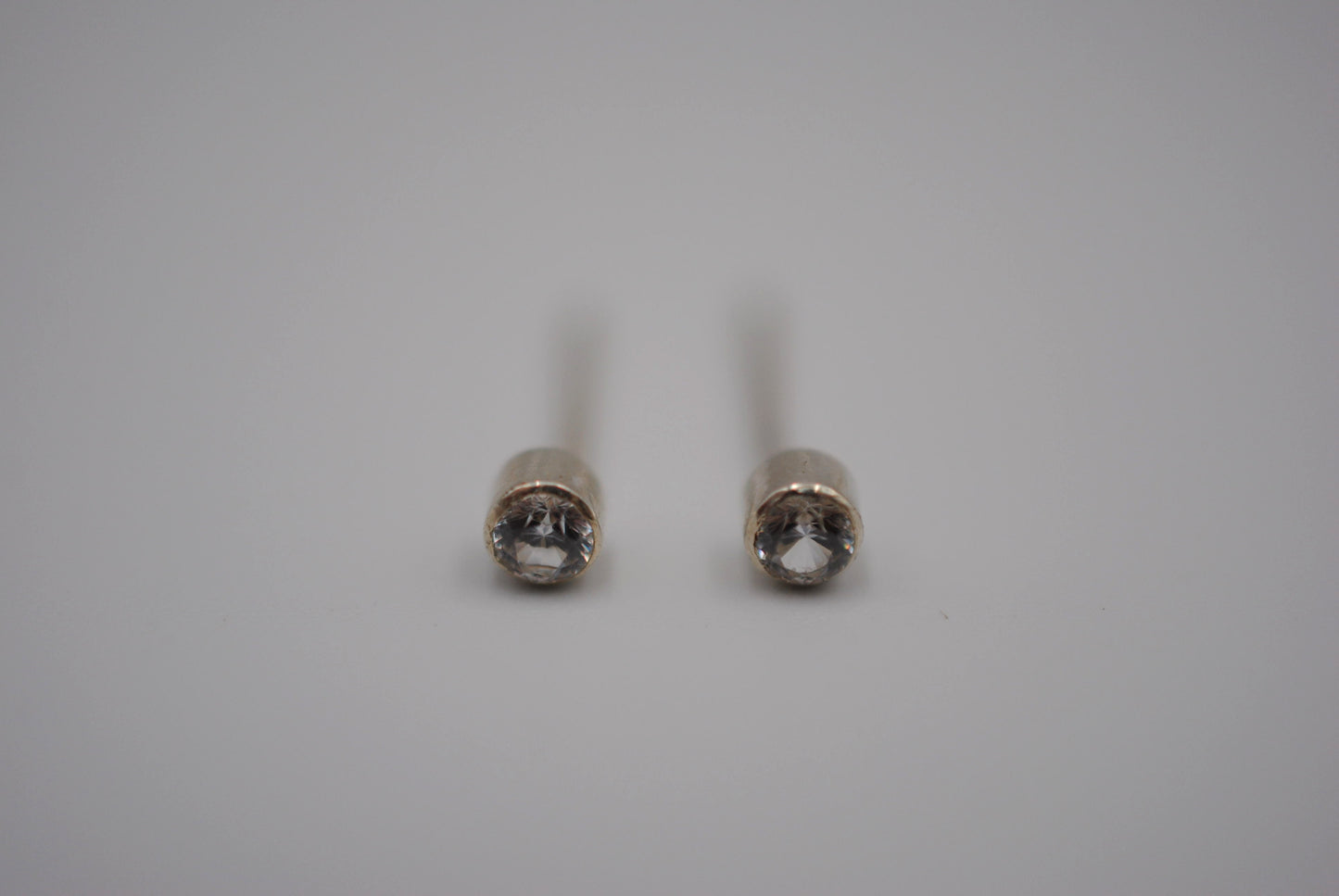 Dainty Post Earrings with Cubic Zirconia in Bezel Setting