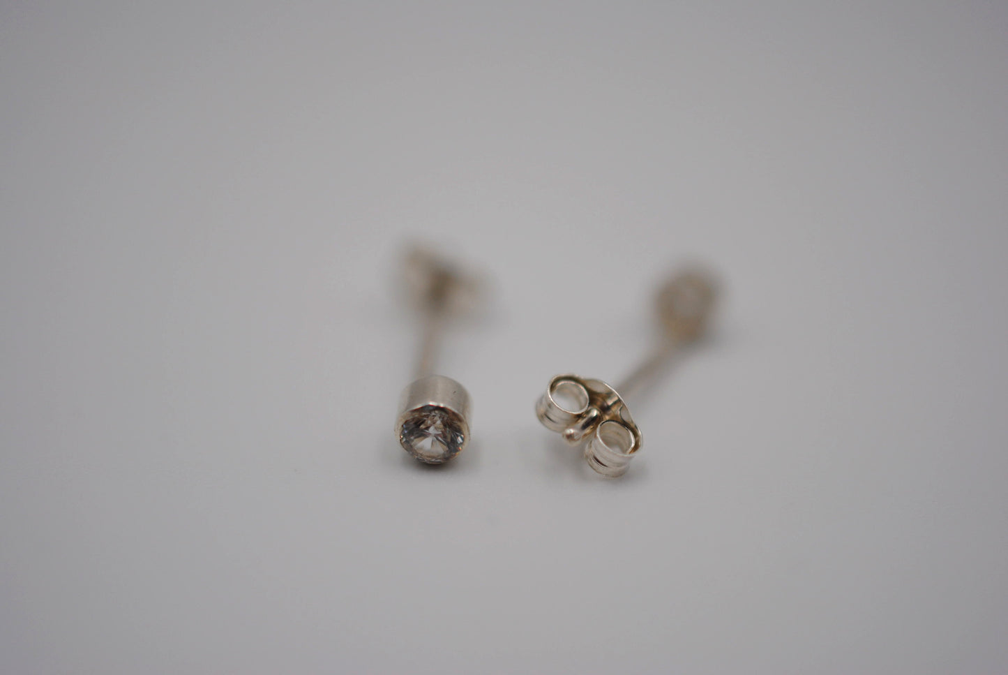 Dainty Post Earrings with Cubic Zirconia in Bezel Setting
