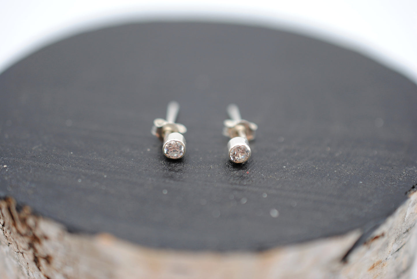 Dainty Post Earrings with Cubic Zirconia in Bezel Setting