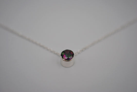 Purple Green Mystic Topaz Bezel Setting Silver Pedant Necklace