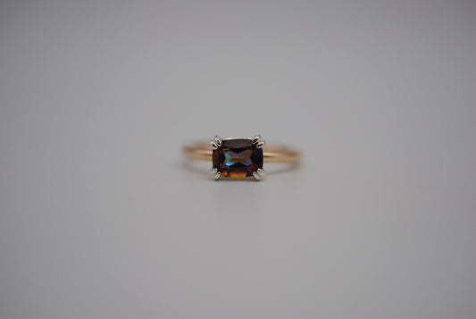 Mystic Topaz Ring: Emerald Cut, Yellow Gold Fill Band, Silver Setting