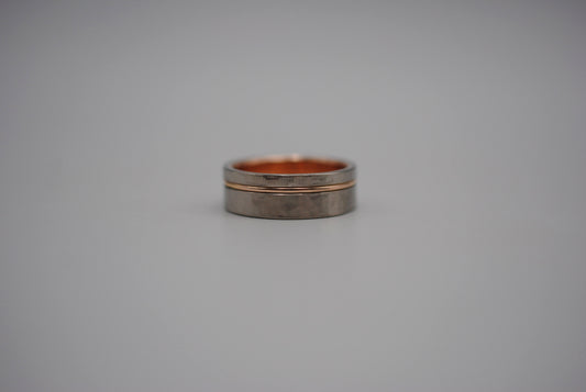 Ring Band: Palladium White Gold, Brushed Hammer Finish, Rose Gold Inlay