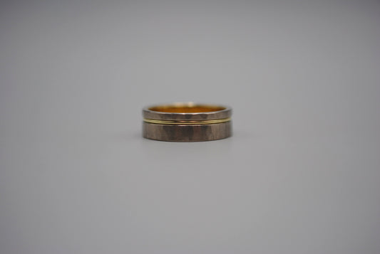 Ring Band: Palladium White Gold, Yellow Gold Inlay, Brushed Hammer Finish