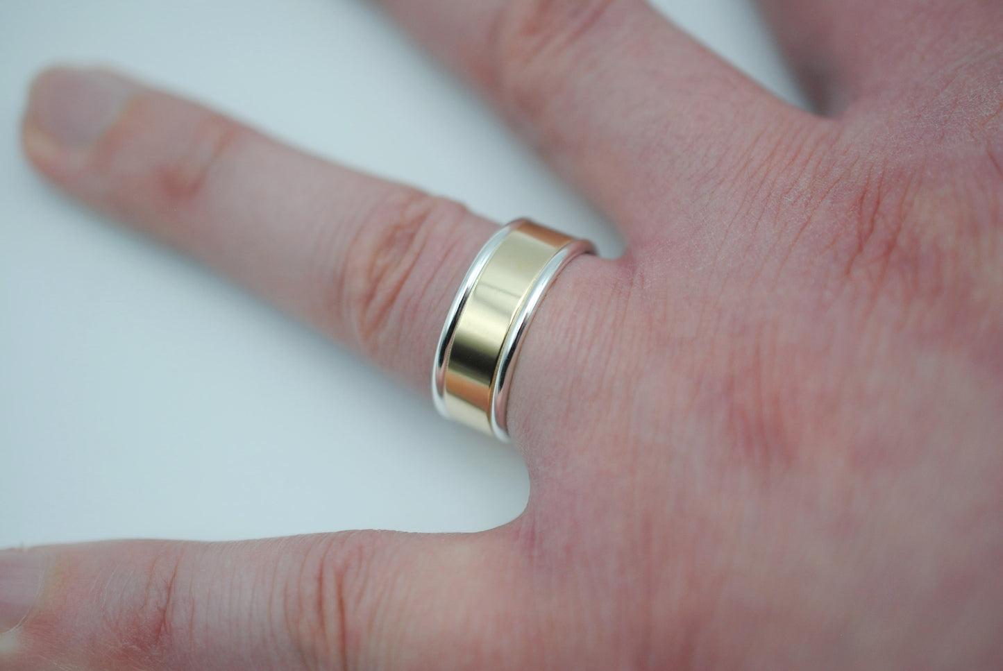 Ring Band: Yellow Gold, Silver Banding, High Polished