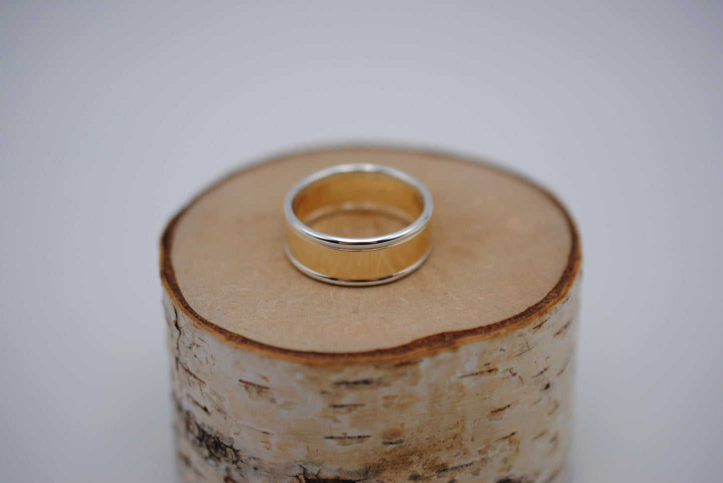 Ring Band: Yellow Gold, Silver Banding, High Polished