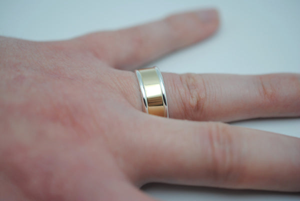 Ring Band: Yellow Gold, Silver Banding, High Polished